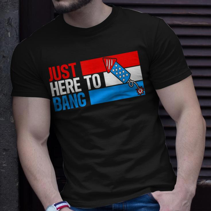 Just Here To Bang Fireworks Funny 4Th Of July Unisex T-Shirt Gifts for Him