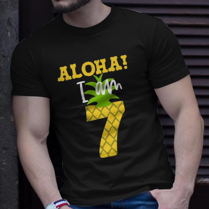 Kids Kids Aloha I Am 7 Luau Pineapple Birthday Party Unisex T-Shirt Gifts for Him