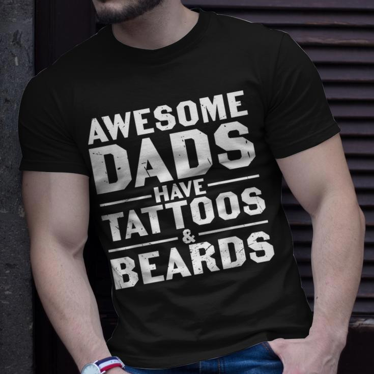 Mens Awesome Dads Have Tattoos And Beards Fathers Day V4 Unisex T-Shirt Gifts for Him