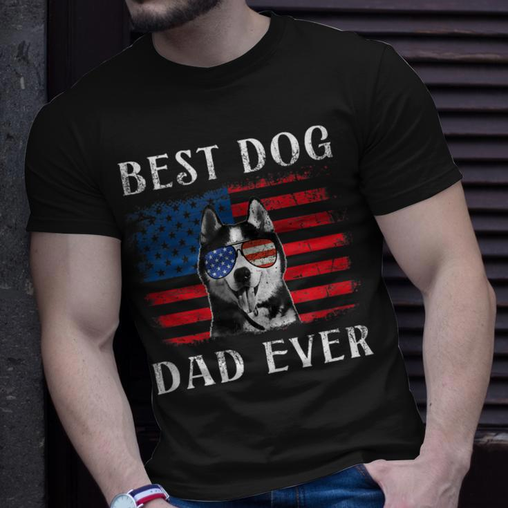 Mens Best Dog Dad Ever Husky American Flag 4Th Of July Unisex T-Shirt Gifts for Him
