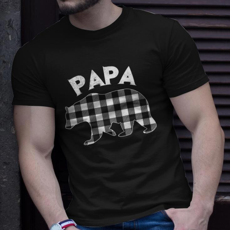 Mens Black And White Buffalo Plaid Papa Bear Christmas Pajama Unisex T-Shirt Gifts for Him