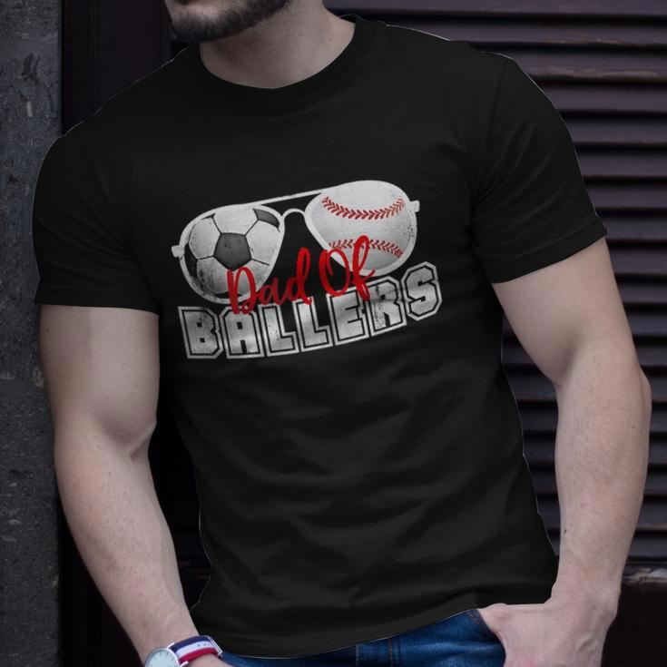 Mens Dad Of Ballers Baseball Soccer Ball Fathers Day Son Kids Unisex T-Shirt Gifts for Him