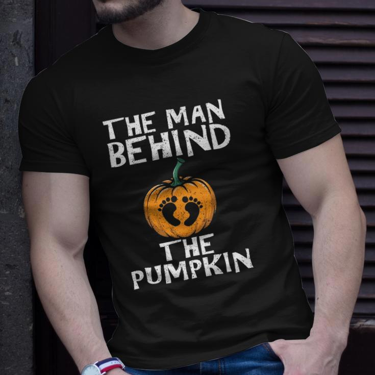 Mens Halloween Pregnancy Dad The Man Behind The Pumpkin Unisex T-Shirt Gifts for Him