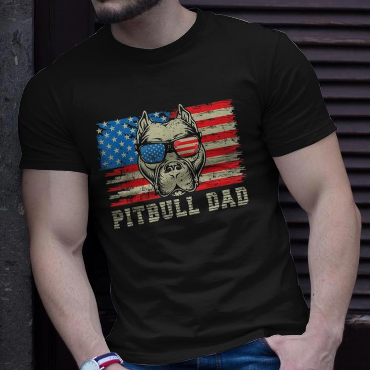 Mens Pitbull Dad American Pit Bull Dog Us Flag 4Th Of July Unisex T-Shirt Gifts for Him