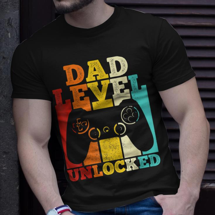 Mens Pregnancy Announcement Dad Level Unlocked Soon To Be Father V2 Unisex T-Shirt Gifts for Him