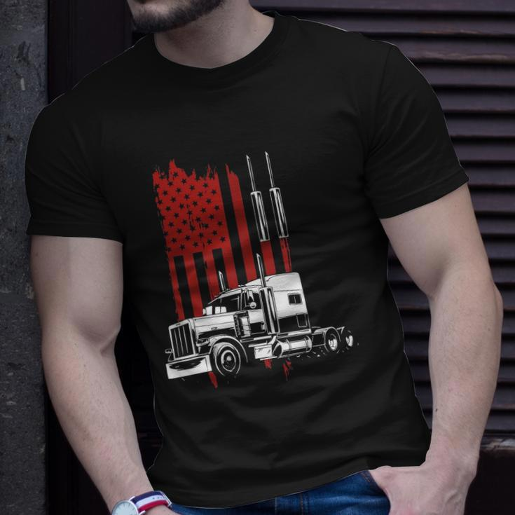 Mens Trucker American Flag Patriotic Truck Driver 4Th Of July Unisex T-Shirt Gifts for Him