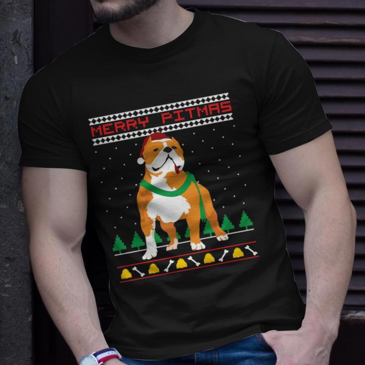Merry Pitmas Pitbull Santa Claus Dog Ugly Christmas Unisex T-Shirt Gifts for Him