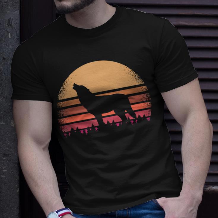 Moon Sunset Retro Howling At 80S Vintage Wolf Halloween S Unisex T-Shirt Gifts for Him