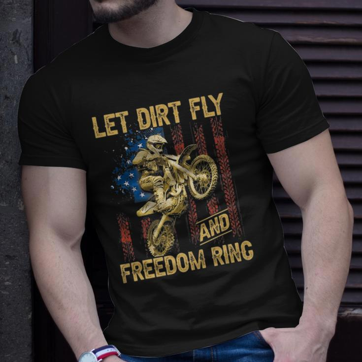 Motorcycle Let Dirt Fly And Freedom Ring Independence Day Unisex T-Shirt Gifts for Him