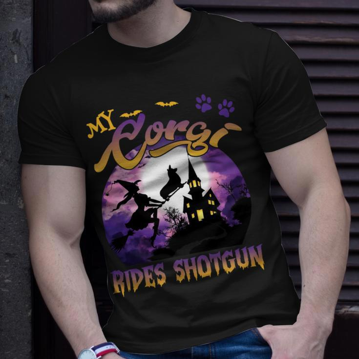 My Corgi Rides Shotgun Cool Halloween Protector Witch Dog V2 Unisex T-Shirt Gifts for Him
