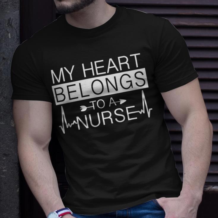 My Heart Belongs To A Nurse I Love My Nurse Valentines Day 253 Trending Shirt Unisex T-Shirt Gifts for Him