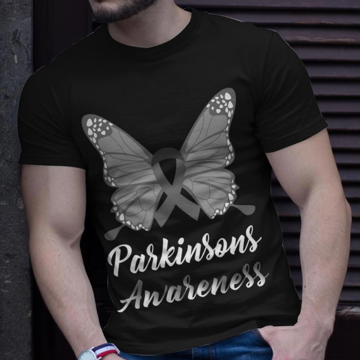 Parkinsons Awareness Butterfly Grey Ribbon Parkinsons Parkinsons Awareness Unisex T-Shirt Gifts for Him