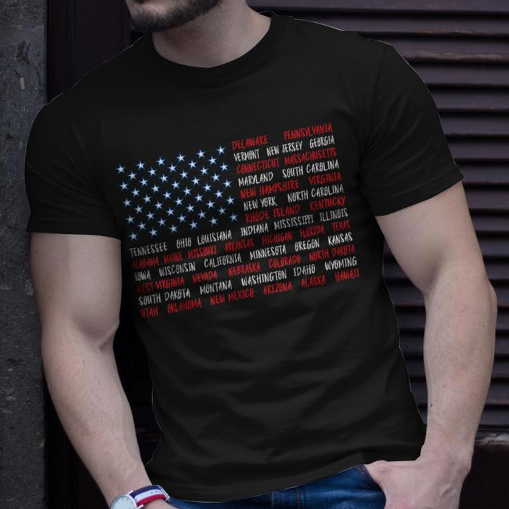 Patriotic July 4Th Usa American Flag All 50 State Names Unisex T-Shirt Gifts for Him