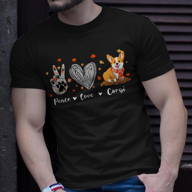 Peace Love Corgi Funny Corgi Dog Lover Pumpkin Fall Season Unisex T-Shirt Gifts for Him