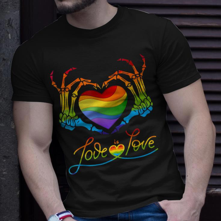 Rainbow Heart Skeleton Love Is Love Lgbt Gay Lesbian Pride Unisex T-Shirt Gifts for Him