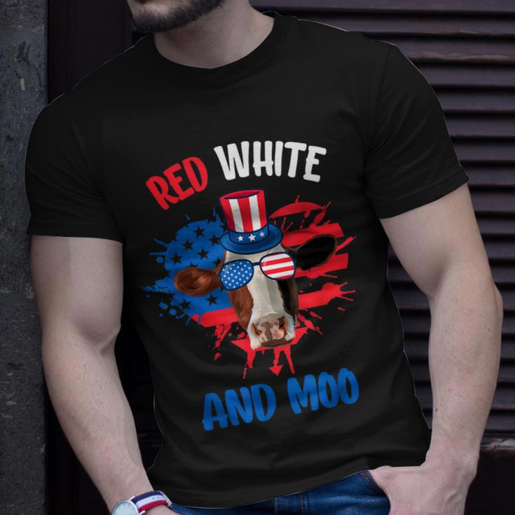 Red White And Moo Patriotic Cow Farmer 4Th Of July Unisex T-Shirt Gifts for Him