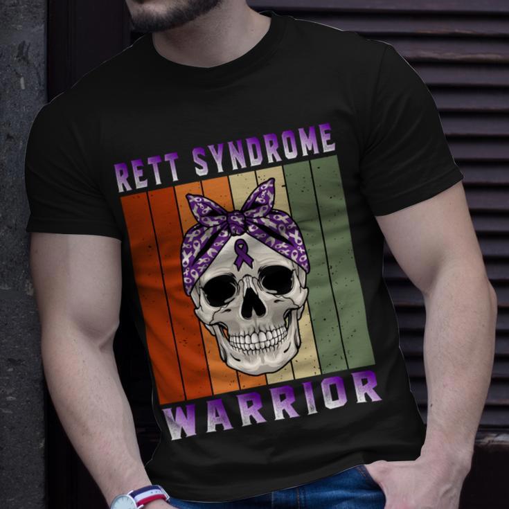 Rett Syndrome Warrior Skull Women Vintage Purple Ribbon Rett Syndrome Rett Syndrome Awareness Unisex T-Shirt Gifts for Him