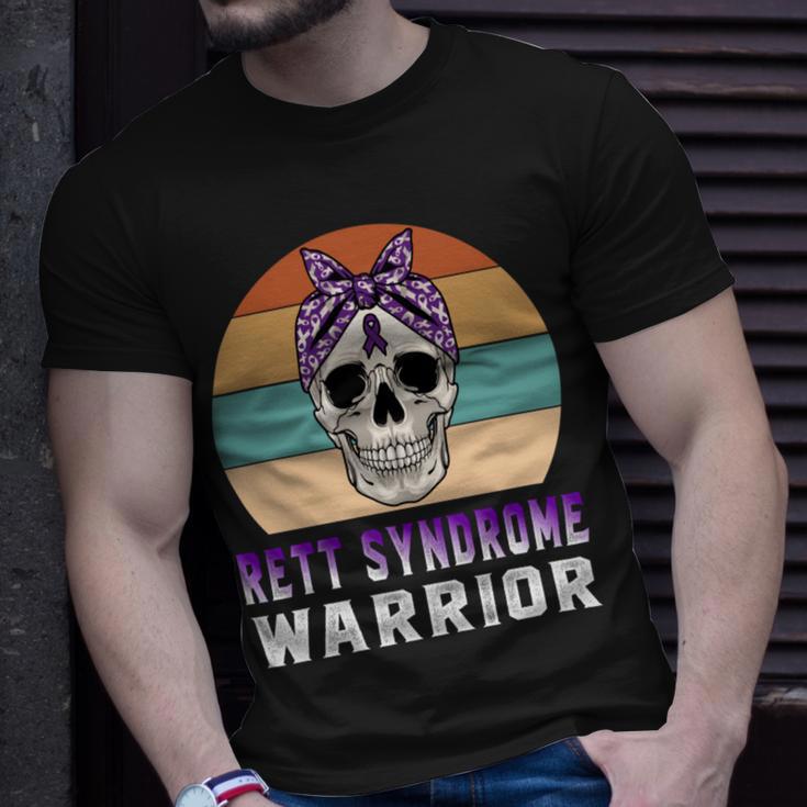 Rett Syndrome Warrior Skull Women Vintage Purple Ribbon Rett Syndrome Rett Syndrome Awareness V2 Unisex T-Shirt Gifts for Him