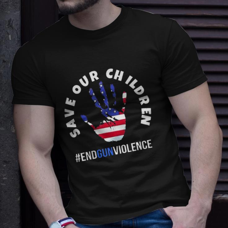 Save Our Children End Gun Violence American Flag Handprint Unisex T-Shirt Gifts for Him