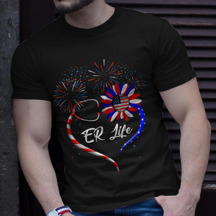 Stethoscope Sunflower Patriotic Er Life Nurse 4Th Of July Unisex T-Shirt Gifts for Him