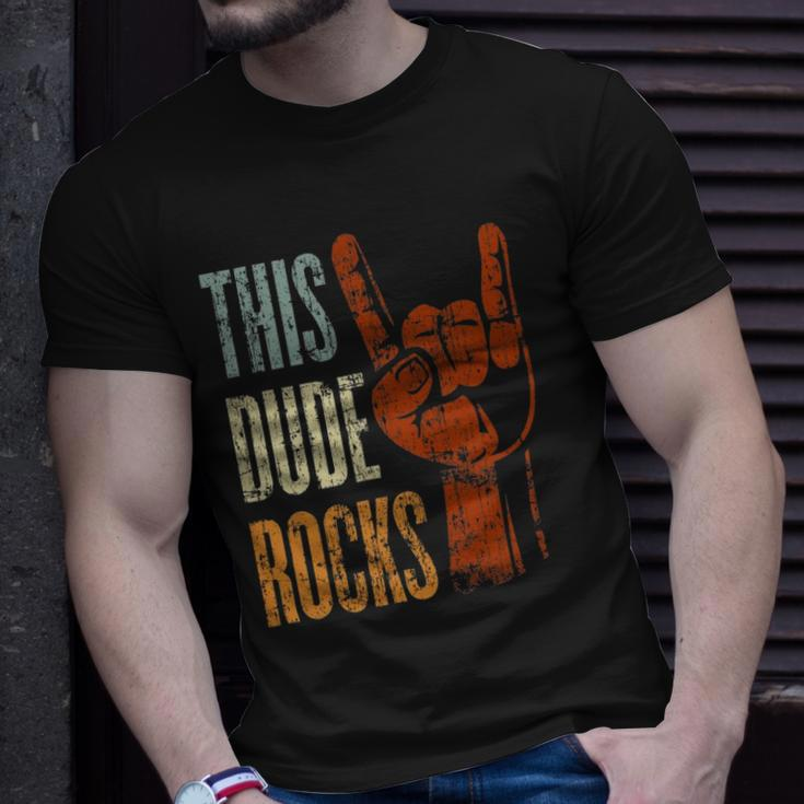 This Dude Rocks Rock N Roll Heavy Metal Devil Horns Unisex T-Shirt Gifts for Him