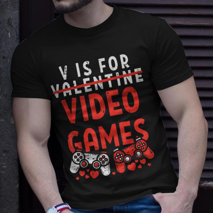 V Is For Video Games Funny Valentines Day Gamer Boy 583 Trending Shirt Unisex T-Shirt Gifts for Him