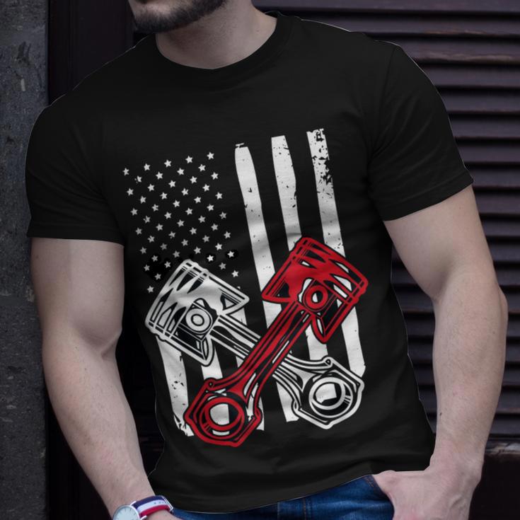 Vintage American Flag Piston Funny Muscle Car Mechanic 558 Trending Shirt Unisex T-Shirt Gifts for Him