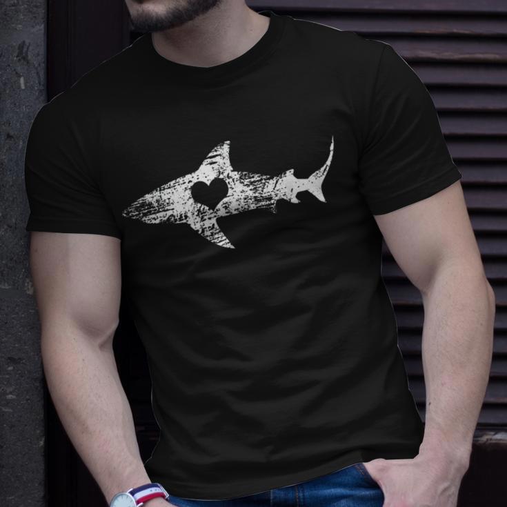 Vintage Shark Silhouette Hammerhead Shark Tiger Shark Heart 158 Trending Shirt Unisex T-Shirt Gifts for Him