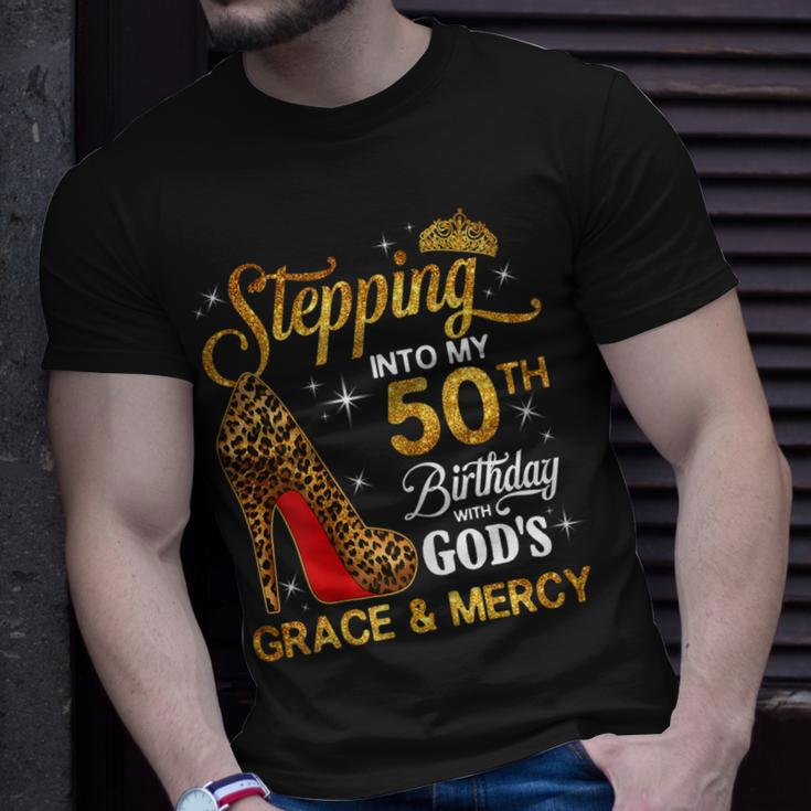 Womens 50Th Birthday Leopard Shoes Stepping Into My 50Th Bday Unisex T-Shirt Gifts for Him