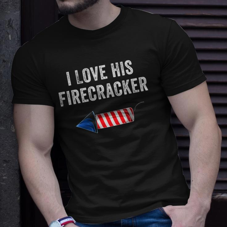 Womens I Love His Firecracker Matching Couple 4Th Of July Wife Gf Unisex T-Shirt Gifts for Him