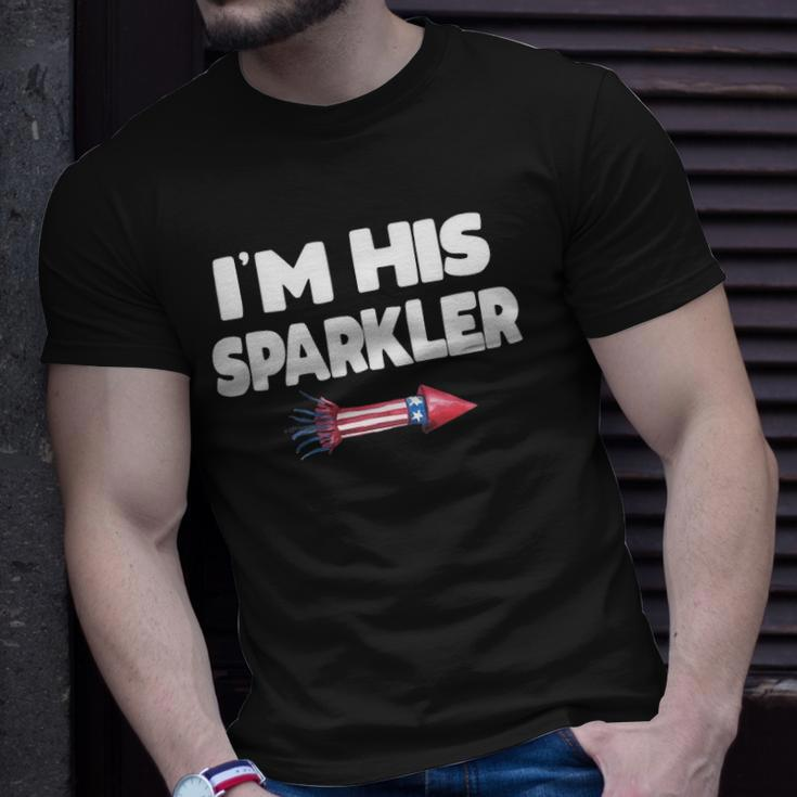 Womens Im His Sparkler Fireworks Couple Matching 4Th Of July Gift Unisex T-Shirt Gifts for Him