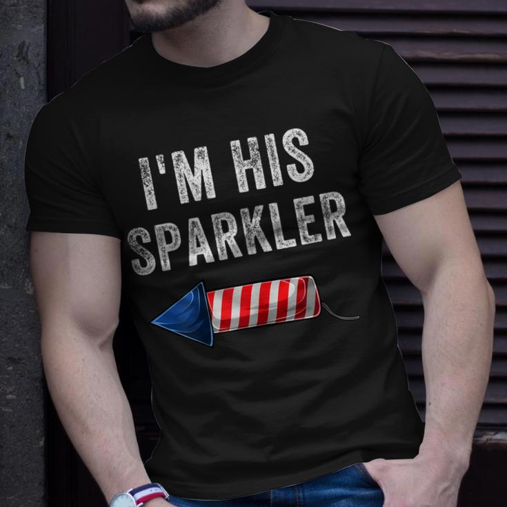 Womens Im His Sparkler His And Her 4Th Of July Matching Couples Unisex T-Shirt Gifts for Him