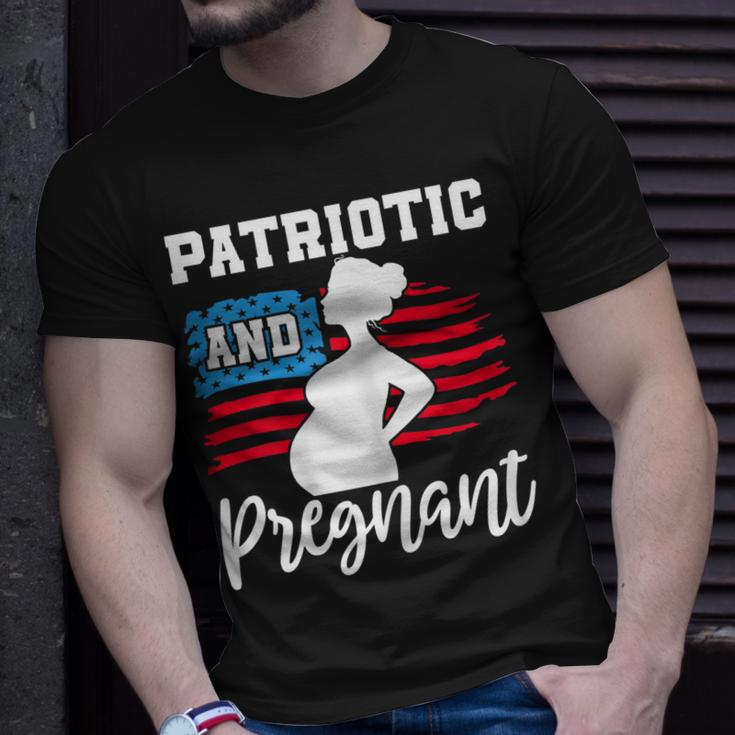 Womens Patriotic And Pregnant Baby Reveal 4Th Of July Pregnancy Unisex T-Shirt Gifts for Him