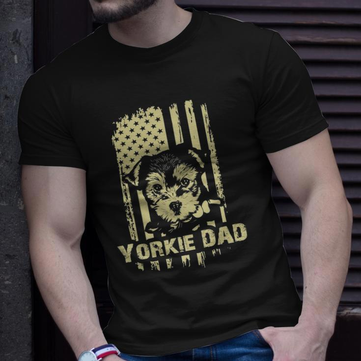 Yorkie Dad Cool Proud American Flag Fathers Day T-shirt Gifts for Him