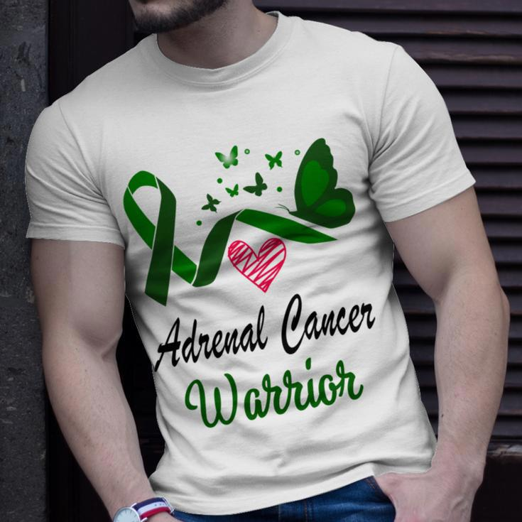 Adrenal Cancer Warrior Butterfly Green Ribbon Adrenal Cancer Adrenal Cancer Awareness Unisex T-Shirt Gifts for Him