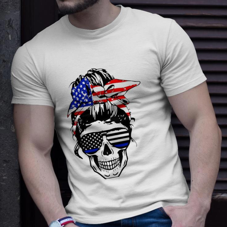 American Flag Skull Mom Patriotic 4Th Of July Police Unisex T-Shirt Gifts for Him