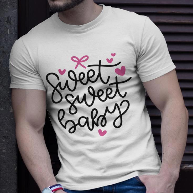 Baby Shower Text Pink Heart Ribbon Design Sweet Sweet Baby Unisex T-Shirt Gifts for Him