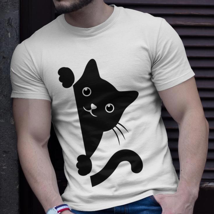 Black Cat Peeking Unisex T-Shirt Gifts for Him