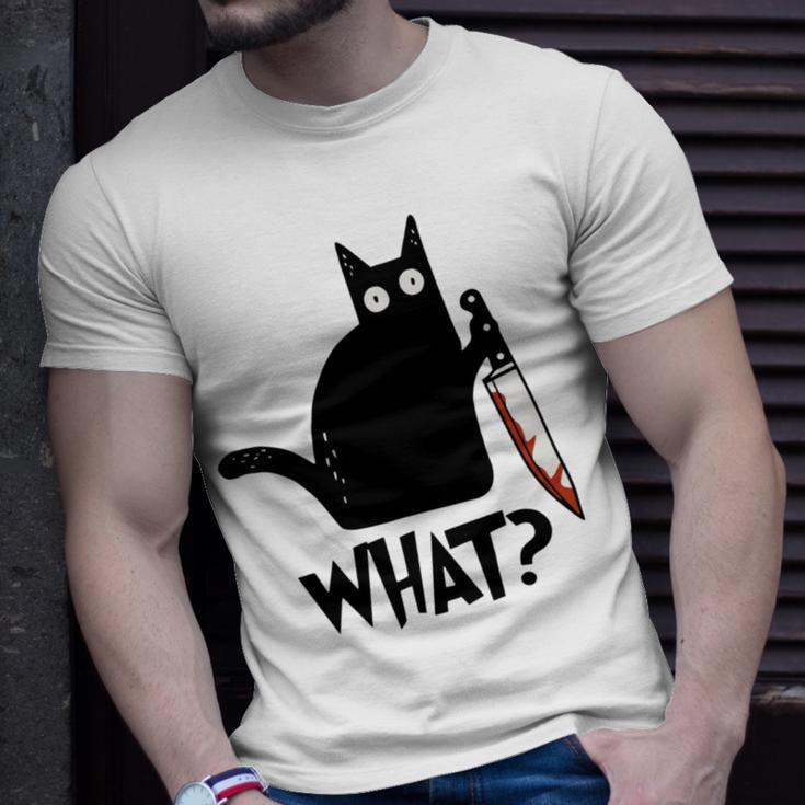 Cat What Murderous Black Cat With Knife Unisex T-Shirt Gifts for Him