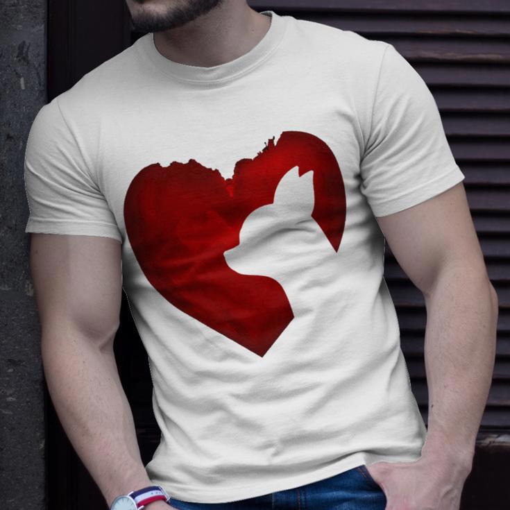 Chihuahua Shape With Red Heart Painting For Valentine Day Unisex T-Shirt Gifts for Him