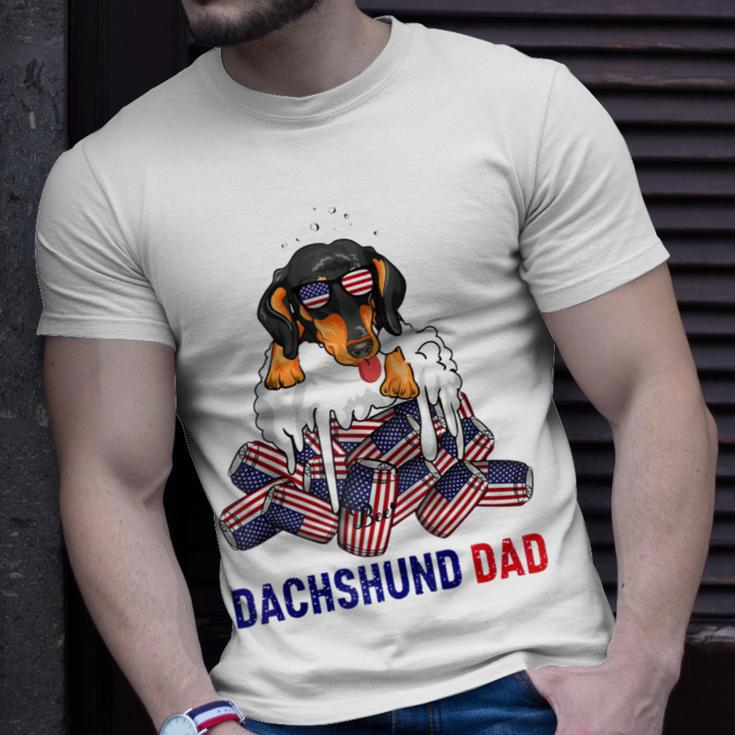 Dachshund Dad Beer Drinking 4Th Of July Us Flag Patriotic Unisex T-Shirt Gifts for Him