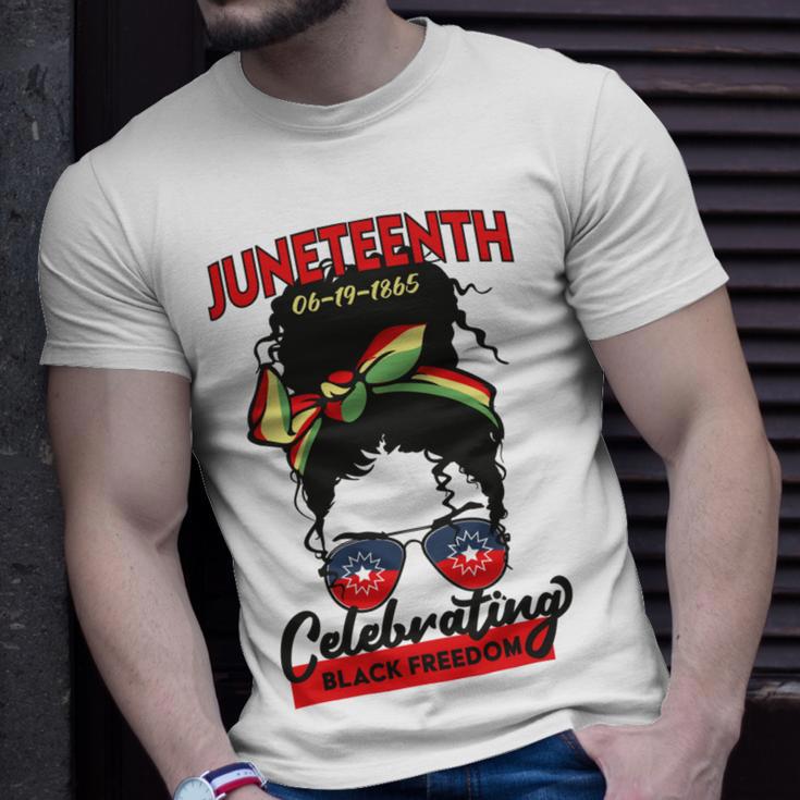 Free-Ish Juneteenth Celebrate Black Freedom Free-Ish 1865 Messy Bun Afro Mom Unisex T-Shirt Gifts for Him