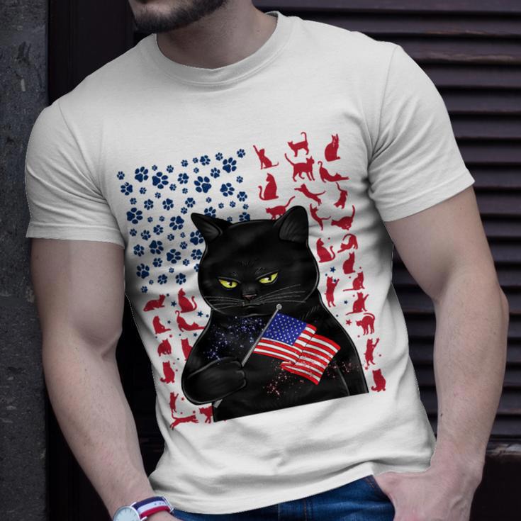 Funny Black Cat Independence Flag 633 Shirt Unisex T-Shirt Gifts for Him