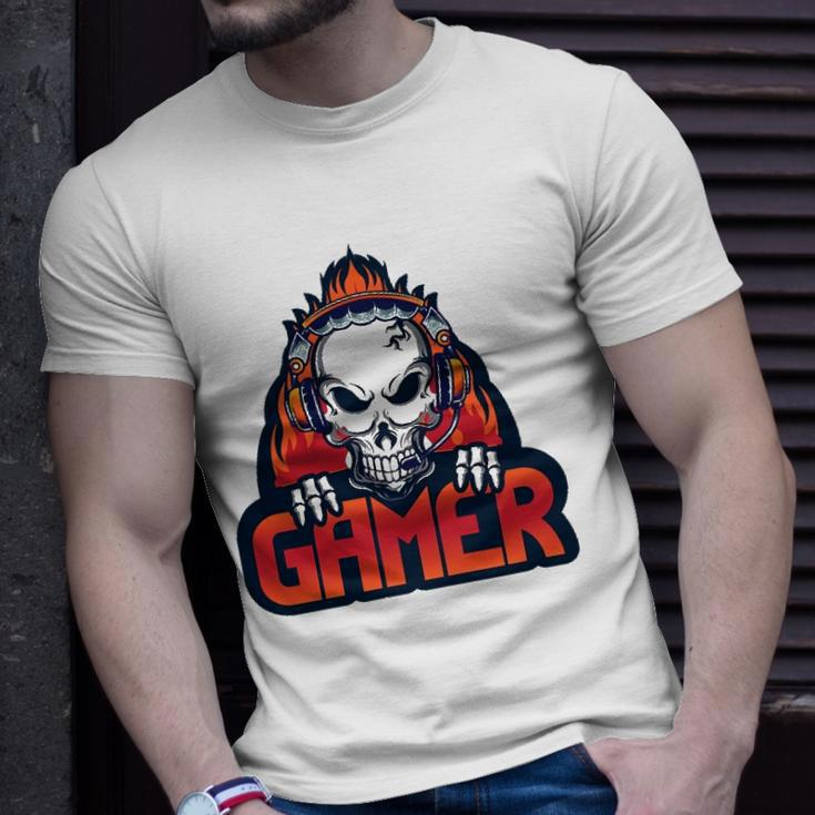 Gaming Headset Design With Skull Unisex T-Shirt Gifts for Him