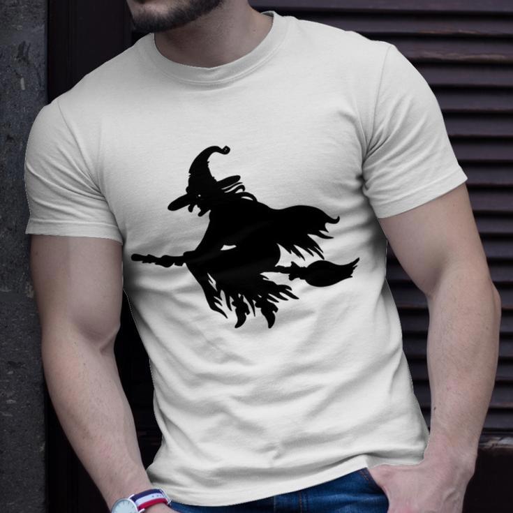 Halloween Scary Old Witch On Broom Art Design Pattern Unisex T-Shirt Gifts for Him