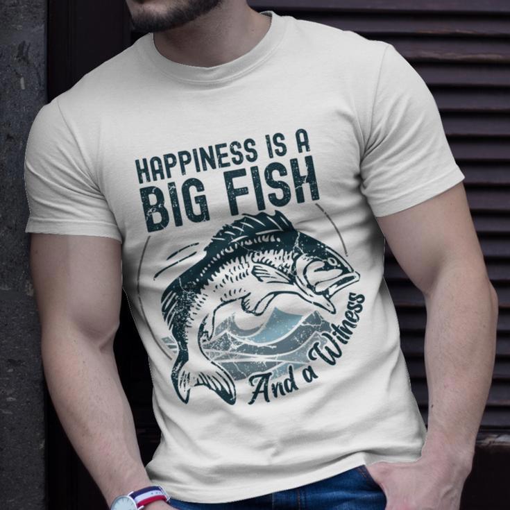 Happiness Is A Big Fish And A Witness Fisherman Dad Blue Unisex T-Shirt Gifts for Him