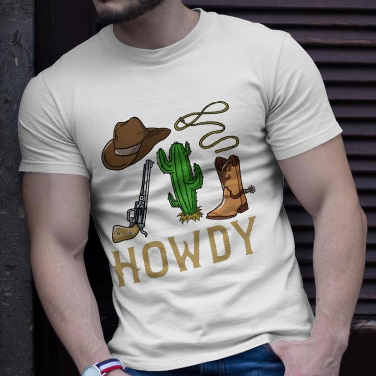 Howdy Cowboy Western Country Cowboy Hat Boots Unisex T-Shirt Gifts for Him
