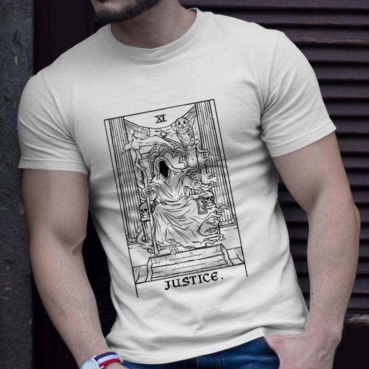 Justice Tarot Card Grim Reaper Halloween Horror Occult Goth Unisex T-Shirt Gifts for Him