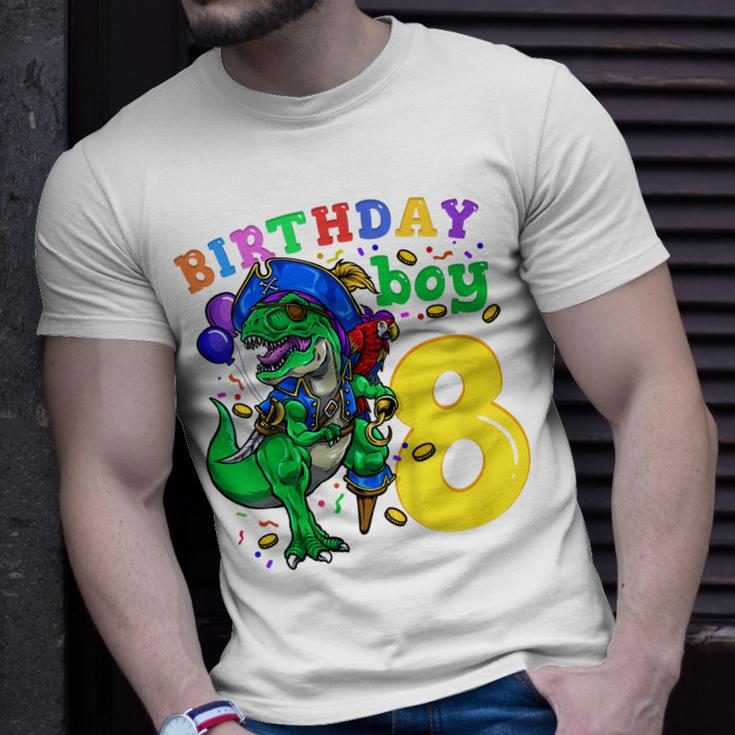 Kids 8Th Birthday Pirate Dinosaur Birthday Boy 8 Years Old Unisex T-Shirt Gifts for Him