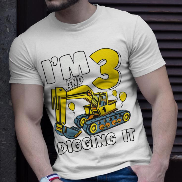 Kids Im 3 And Digging It 3 Years Boys 3Rd Birthday Excavator Unisex T-Shirt Gifts for Him
